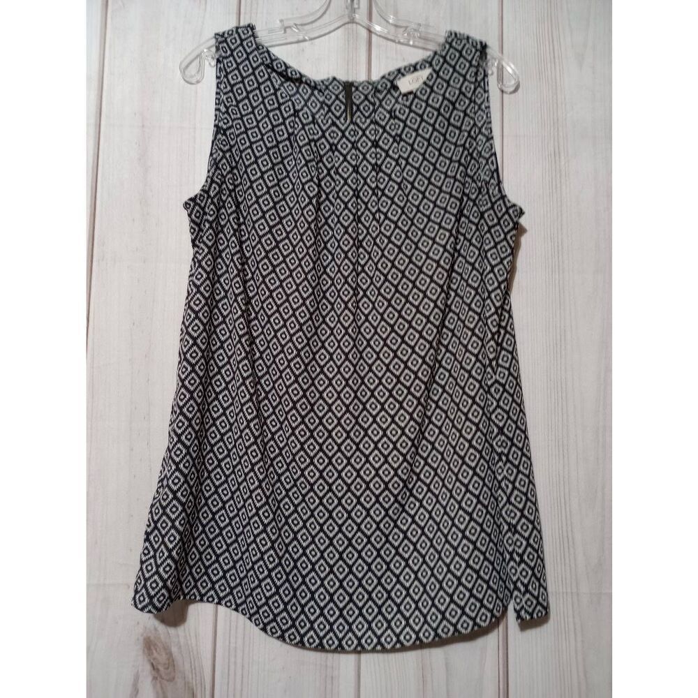 LOFT Black and White Geometric Sleeveless Blouse